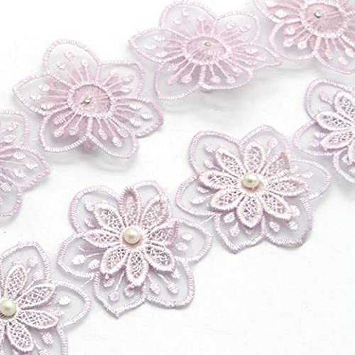 Spitzenborte,Spitzenband 2,3" Stickerei-Blumen-Spitzenbesatz mit weißen Kunstperlen, dekorative Stickerei-Spitzenbänder for Hochzeiten(Light Purple) von VDCVADKYE