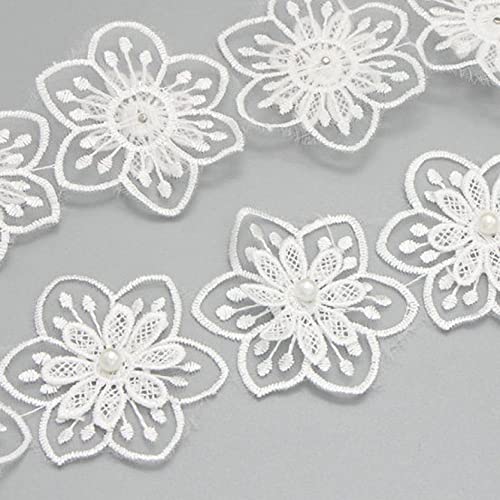 Spitzenborte,Spitzenband 2,3" Stickerei-Blumen-Spitzenbesatz mit weißen Kunstperlen, dekorative Stickerei-Spitzenbänder for Hochzeiten(White) von VDCVADKYE