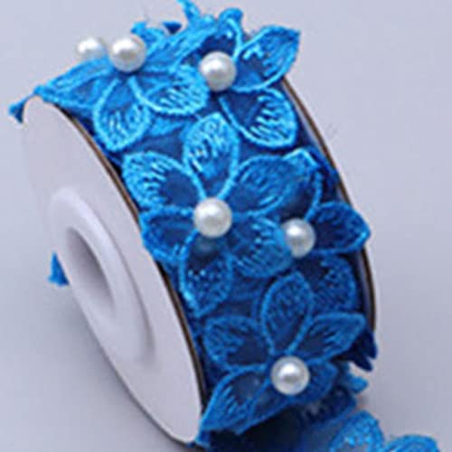 Spitzenborte,Spitzenband 35 mm Blumenspitzenband mit weißen Kunstperlen, mit Perlen bestickte Spitzenbesatzbänder for Heimwerkerarbeiten, Hochzeitskleid(Blue) von VDCVADKYE