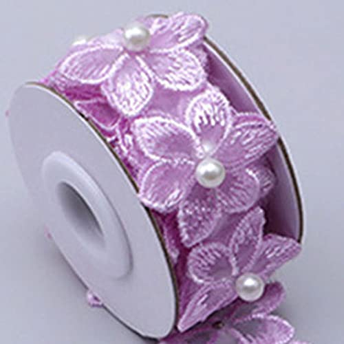 Spitzenborte,Spitzenband 35 mm Blumenspitzenband mit weißen Kunstperlen, mit Perlen bestickte Spitzenbesatzbänder for Heimwerkerarbeiten, Hochzeitskleid(Light Purple) von VDCVADKYE