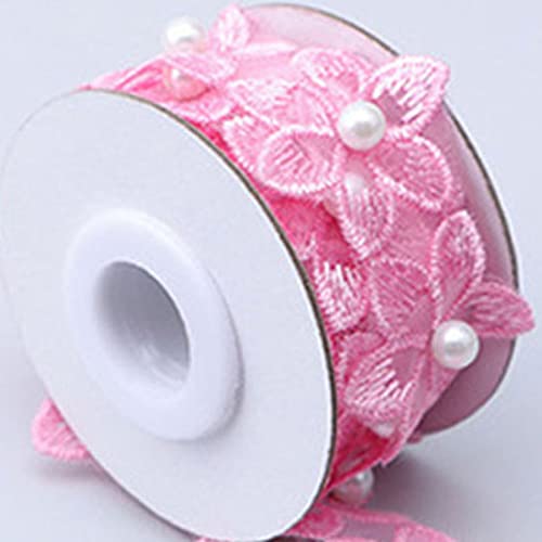 Spitzenborte,Spitzenband 35 mm Blumenspitzenband mit weißen Kunstperlen, mit Perlen bestickte Spitzenbesatzbänder for Heimwerkerarbeiten, Hochzeitskleid(Pink) von VDCVADKYE