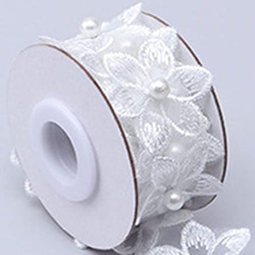 Spitzenborte,Spitzenband 35 mm Blumenspitzenband mit weißen Kunstperlen, mit Perlen bestickte Spitzenbesatzbänder for Heimwerkerarbeiten, Hochzeitskleid(White) von VDCVADKYE