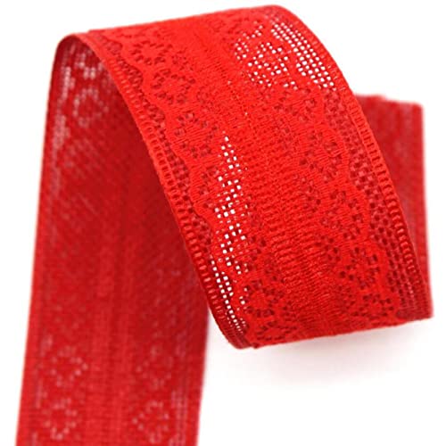 Spitzenborte,Spitzenband 40 mm Netz-Spitzenbesatz, Spitzenband in verschiedenen Farben, einseitige Spitze for Heimwerkerarbeiten, Geschenkverpackungen, Blumenstrauß-Dekoration.(Red,10 Yards) von VDCVADKYE