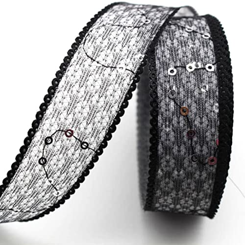 Spitzenborte,Spitzenband Spitzenbesatz mit Pailletten, 9,1/18,2 m, glänzender Spitzenbesatz aus dekorativem Gazeband for Herstellen von Schleifen und Verpacken von Geschenken(Black,25mm 10 Yards) von VDCVADKYE