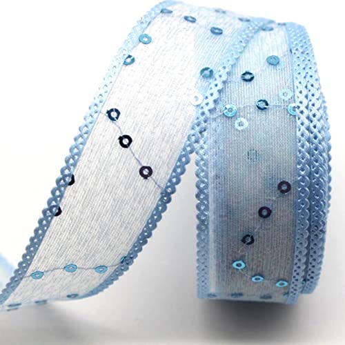 Spitzenborte,Spitzenband Spitzenbesatz mit Pailletten, 9,1/18,2 m, glänzender Spitzenbesatz aus dekorativem Gazeband for Herstellen von Schleifen und Verpacken von Geschenken(Blue,25mm 10 Yards) von VDCVADKYE