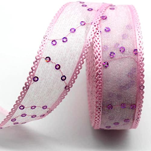 Spitzenborte,Spitzenband Spitzenbesatz mit Pailletten, 9,1/18,2 m, glänzender Spitzenbesatz aus dekorativem Gazeband for Herstellen von Schleifen und Verpacken von Geschenken(Pink,25mm 10 Yards) von VDCVADKYE