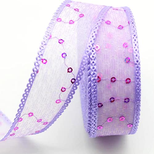 Spitzenborte,Spitzenband Spitzenbesatz mit Pailletten, 9,1/18,2 m, glänzender Spitzenbesatz aus dekorativem Gazeband for Herstellen von Schleifen und Verpacken von Geschenken(Purple,25mm 20 Yards) von VDCVADKYE