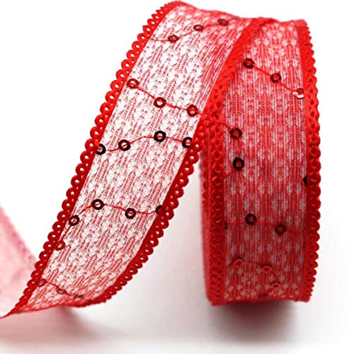 Spitzenborte,Spitzenband Spitzenbesatz mit Pailletten, 9,1/18,2 m, glänzender Spitzenbesatz aus dekorativem Gazeband for Herstellen von Schleifen und Verpacken von Geschenken(Red,25mm 10 Yards) von VDCVADKYE