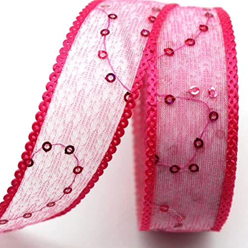 Spitzenborte,Spitzenband Spitzenbesatz mit Pailletten, 9,1/18,2 m, glänzender Spitzenbesatz aus dekorativem Gazeband for Herstellen von Schleifen und Verpacken von Geschenken(Rose Red,25mm 10 Yards) von VDCVADKYE