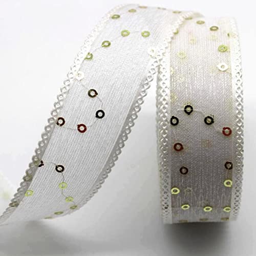 Spitzenborte,Spitzenband Spitzenbesatz mit Pailletten, 9,1/18,2 m, glänzender Spitzenbesatz aus dekorativem Gazeband for Herstellen von Schleifen und Verpacken von Geschenken(White,25mm 10 Yards) von VDCVADKYE