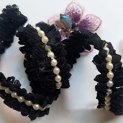 Spitzenborte,Spitzenband Spitzenbesatz mit Perlen, 4,5 m, exquisite weiße/schwarze Bänder, DIY-Zubehör zur Herstellung von Haarschleifen for Nähzubehör(4mm White Beads 2,20mm 5 Yards) von VDCVADKYE