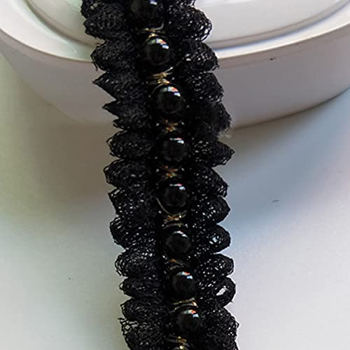 Spitzenborte,Spitzenband Spitzenbesatz mit Perlen, 4,5 m, exquisite weiße/schwarze Bänder, DIY-Zubehör zur Herstellung von Haarschleifen for Nähzubehör(6mm Black Beads,20mm 5 Yards) von VDCVADKYE