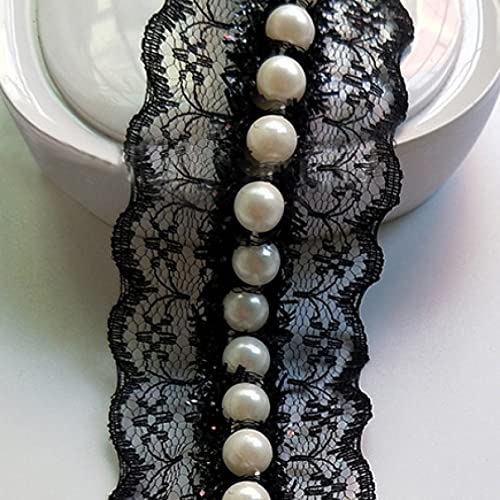 Spitzenborte,Spitzenband Spitzenbesatz mit Perlen, 4,5 m, exquisite weiße/schwarze Bänder, DIY-Zubehör zur Herstellung von Haarschleifen for Nähzubehör(7mm White Beads 1,20mm 5 Yards) von VDCVADKYE