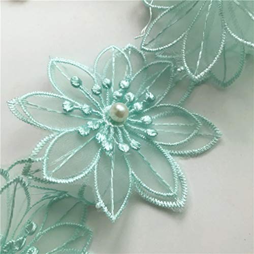 Spitzenborte,Spitzenband Stickerei Mesh Spitze Band Perle Perlen 3D Blume Schnürsenkel Stoff Trim handgemachte DIY Hochzeit Kleid Nähen Handwerk(Lake Blue) von VDCVADKYE