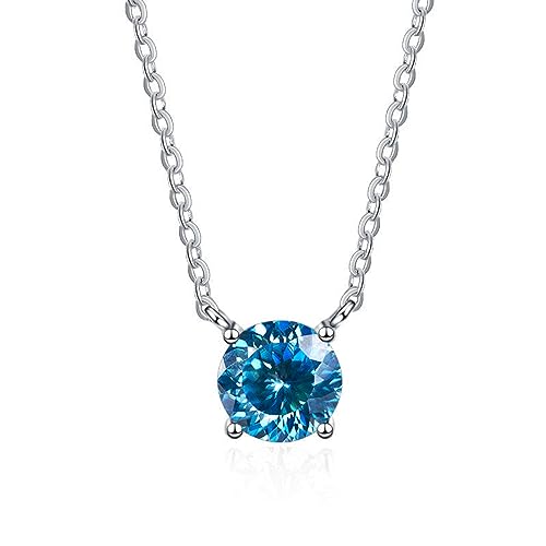 VDLLQYN, 1 Karat Moissanit Anhänger Halskette for Damen D Farbe VVS1 Rot/Blau/Rosa Diamant Halskette 925 Sterling Silber Halskette for Damen mit Zertifikat,Halsketten(Blue) von VDLLQYN