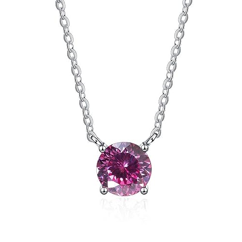 VDLLQYN, 1 Karat Moissanit Anhänger Halskette for Damen D Farbe VVS1 Rot/Blau/Rosa Diamant Halskette 925 Sterling Silber Halskette for Damen mit Zertifikat,Halsketten(Pink) von VDLLQYN