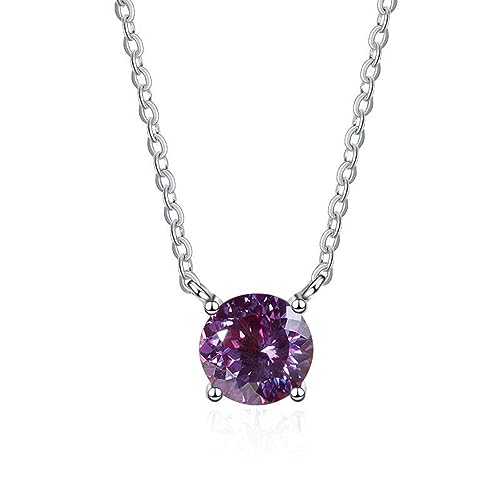 VDLLQYN, 1 Karat Moissanit Anhänger Halskette for Damen D Farbe VVS1 Rot/Blau/Rosa Diamant Halskette 925 Sterling Silber Halskette for Damen mit Zertifikat,Halsketten(Purple) von VDLLQYN