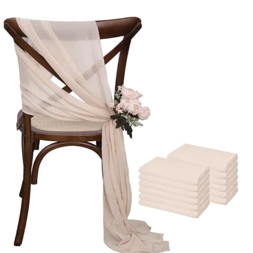 VDLLQYN, 12 Stück 17 x 275 cm rosa Chiffon-Stuhlschärpen, 12er-Set Stuhlschärpe, Hochzeitsstuhlhussen, Band, Hochzeit, Party, Gang, Stuhldekoration,Stuhl Riemen(Beige) von VDLLQYN