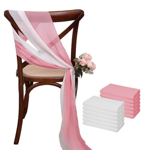 VDLLQYN, 12 Stück 17 x 275 cm rosa Chiffon-Stuhlschärpen, 12er-Set Stuhlschärpe, Hochzeitsstuhlhussen, Band, Hochzeit, Party, Gang, Stuhldekoration,Stuhl Riemen(White Dark Pink) von VDLLQYN