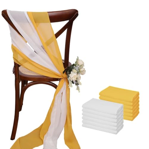 VDLLQYN, 12 Stück 17 x 275 cm rosa Chiffon-Stuhlschärpen, 12er-Set Stuhlschärpe, Hochzeitsstuhlhussen, Band, Hochzeit, Party, Gang, Stuhldekoration,Stuhl Riemen(White Yellow) von VDLLQYN