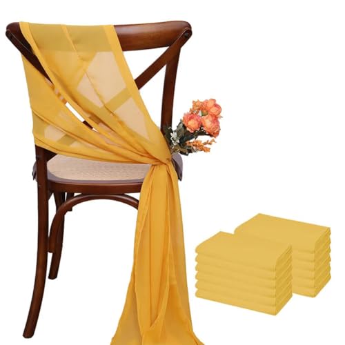 VDLLQYN, 12 Stück 17 x 275 cm rosa Chiffon-Stuhlschärpen, 12er-Set Stuhlschärpe, Hochzeitsstuhlhussen, Band, Hochzeit, Party, Gang, Stuhldekoration,Stuhl Riemen(Yellow) von VDLLQYN