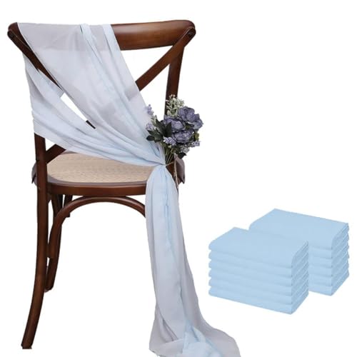 VDLLQYN, 12 Stück 17 x 275 cm rosa Chiffon Stuhlschärpen Stuhlschärpe Hochzeit Stuhlhussen Band Hochzeit Party Gang Stuhl Dekor,Stuhl Riemen(Sky Blue) von VDLLQYN