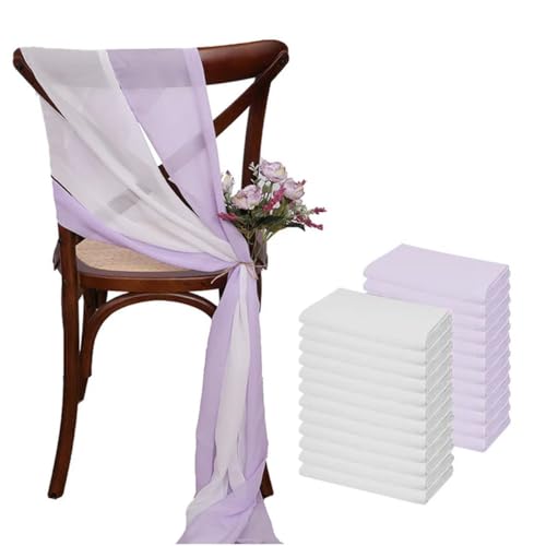 VDLLQYN, 24 Stück 17 x 275 cm Chiffon-Stuhlschärpen, 12 Sets weiße Stuhlschärpen, Hochzeits-Stuhlschärpen, Band, Hochzeit, Party, Gang, Stuhl-Dekoration,Stuhl Riemen(White Purple) von VDLLQYN