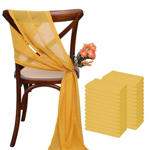 VDLLQYN, 24 Stück 17 x 275 cm Chiffon-Stuhlschärpen, 12 Sets weiße Stuhlschärpen, Hochzeits-Stuhlschärpen, Band, Hochzeit, Party, Gang, Stuhl-Dekoration,Stuhl Riemen(Yellow) von VDLLQYN