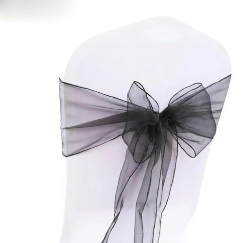 VDLLQYN, 25 Teile/Satz Transparente Organza Tull Stoff Stuhl Abdeckung Schärpe Bogen Schärpen Hochzeit Party Bankett Dekoration,Stuhl Riemen(Black) von VDLLQYN