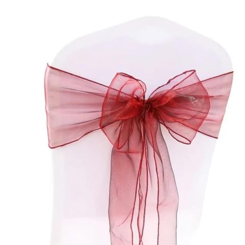 VDLLQYN, 25 Teile/Satz Transparente Organza Tull Stoff Stuhl Abdeckung Schärpe Bogen Schärpen Hochzeit Party Bankett Dekoration,Stuhl Riemen(Burgundy) von VDLLQYN