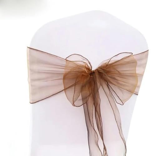 VDLLQYN, 25 Teile/Satz Transparente Organza Tull Stoff Stuhl Abdeckung Schärpe Bogen Schärpen Hochzeit Party Bankett Dekoration,Stuhl Riemen(Chocolate) von VDLLQYN