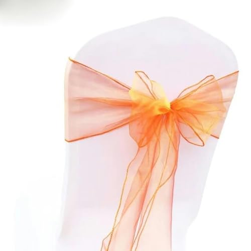 VDLLQYN, 25 Teile/Satz Transparente Organza Tull Stoff Stuhl Abdeckung Schärpe Bogen Schärpen Hochzeit Party Bankett Dekoration,Stuhl Riemen(Coral Orange) von VDLLQYN