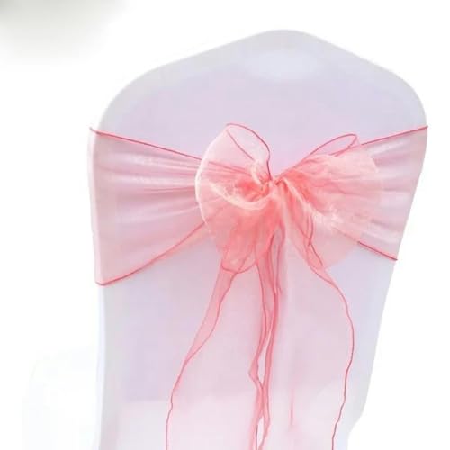 VDLLQYN, 25 Teile/Satz Transparente Organza Tull Stoff Stuhl Abdeckung Schärpe Bogen Schärpen Hochzeit Party Bankett Dekoration,Stuhl Riemen(Dark Coral) von VDLLQYN