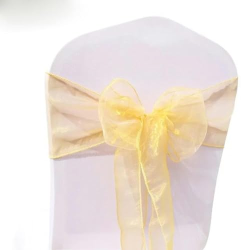 VDLLQYN, 25 Teile/Satz Transparente Organza Tull Stoff Stuhl Abdeckung Schärpe Bogen Schärpen Hochzeit Party Bankett Dekoration,Stuhl Riemen(Gold) von VDLLQYN