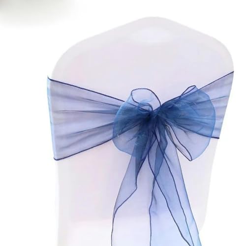 VDLLQYN, 25 Teile/Satz Transparente Organza Tull Stoff Stuhl Abdeckung Schärpe Bogen Schärpen Hochzeit Party Bankett Dekoration,Stuhl Riemen(Navy Blue) von VDLLQYN