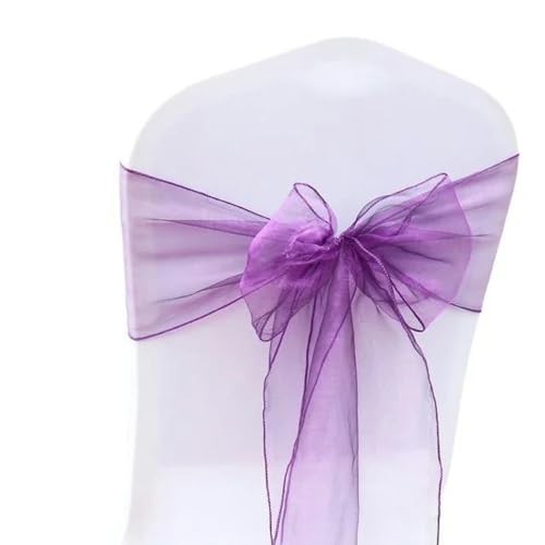 VDLLQYN, 25 Teile/Satz Transparente Organza Tull Stoff Stuhl Abdeckung Schärpe Bogen Schärpen Hochzeit Party Bankett Dekoration,Stuhl Riemen(Purple) von VDLLQYN