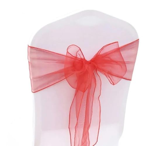 VDLLQYN, 25 Teile/Satz Transparente Organza Tull Stoff Stuhl Abdeckung Schärpe Bogen Schärpen Hochzeit Party Bankett Dekoration,Stuhl Riemen(Red) von VDLLQYN