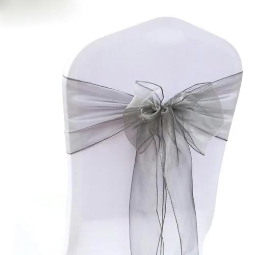 VDLLQYN, 25 Teile/Satz Transparente Organza Tull Stoff Stuhl Abdeckung Schärpe Bogen Schärpen Hochzeit Party Bankett Dekoration,Stuhl Riemen(Silver) von VDLLQYN