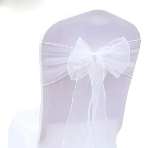 VDLLQYN, 25 Teile/Satz Transparente Organza Tull Stoff Stuhl Abdeckung Schärpe Bogen Schärpen Hochzeit Party Bankett Dekoration,Stuhl Riemen(White) von VDLLQYN