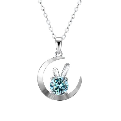 VDLLQYN, Gelb/Blau/Rosa Moissanit-Diamant-Halsketten for Damen, 1 CT D Farbe VVS1 Moissanit-Kaninchen-Anhänger-Halsketten, 925er Sterlingsilber-Schmuck, Geschenke for Frauen mit Zertifikat,Halsketten von VDLLQYN