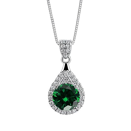 VDLLQYN, Halskette mit Moissanit-Anhänger, 1 Karat Rundschliff, D-Farbe, VVS1-Diamant-Halskette for Damen, Halskette aus 925er-Sterlingsilber for Damen mit Zertifikat,Halsketten(Emerald) von VDLLQYN