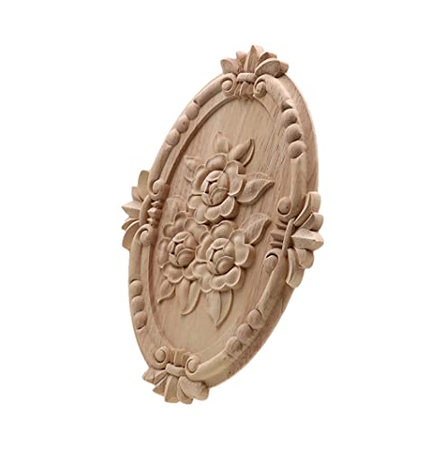 VDLLQYN, Holzgeschnitzte Zierleisten, Rosenholzschnitzerei, Schranktür, Herz-Blumen-Applikation, Möbelzubehör, Relief, solide elliptische Figur, Dekor,Holzschnitzerei(21cmx15cm) von VDLLQYN