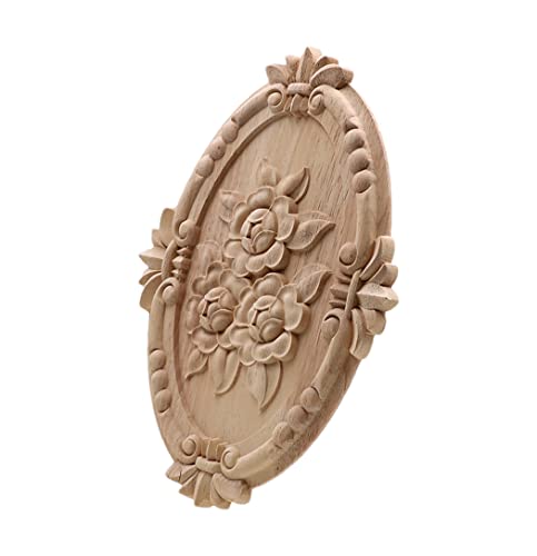 VDLLQYN, Holzgeschnitzte Zierleisten, Rosenholzschnitzerei, Schranktür, Herz-Blumen-Applikation, Möbelzubehör, Relief, solide elliptische Figur, Dekor,Holzschnitzerei(25cmx18cm) von VDLLQYN