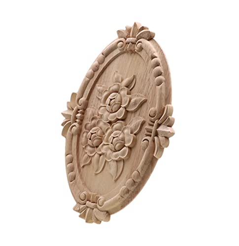 VDLLQYN, Holzgeschnitzte Zierleisten, Rosenholzschnitzerei, Schranktür, Herz-Blumen-Applikation, Möbelzubehör, Relief, solide elliptische Figur, Dekor,Holzschnitzerei(30cmx22cm) von VDLLQYN