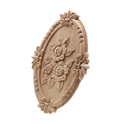 VDLLQYN, Holzgeschnitzte Zierleisten, Rosenholzschnitzerei, Schranktür, Herz-Blumen-Applikation, Möbelzubehör, Relief, solide elliptische Figur, Dekor,Holzschnitzerei(9cmx13cm) von VDLLQYN