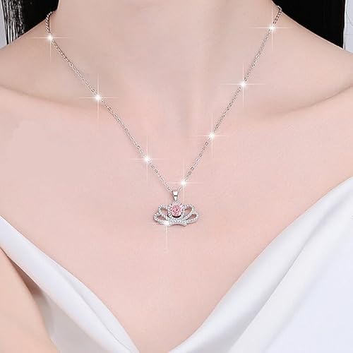 VDLLQYN, Moissanit-Kronen-Halsketten for Damen, 1 CT D Farbe VVS1 Gelb/Blau/Rosa Diamant-Halsketten, 925er-Sterlingsilber, Schmuckgeschenke for Frauen mit Zertifikat,Halsketten(Pink) von VDLLQYN