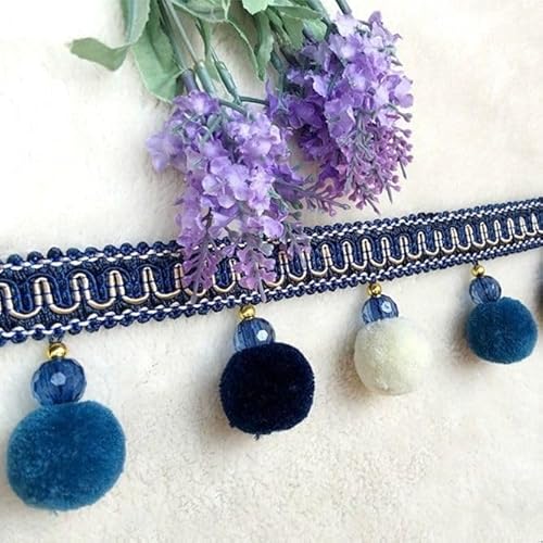 VDLLQYN， Perlen hängende Kugelquaste, Fransenbesatz, 3 Meter Pompom-Kugelbandbesatz, Quastenfransen for Kanten, Basteln, DIY, Sofa-Vorhang-Dekoration,Quastenbesatz(Dark Blue) von VDLLQYN