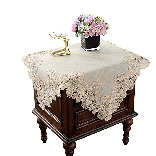 VDLLQYN， Quadratische Spitze-Tischdecke, Moderne Schlichtheit, floral bestickte Tischdecke, TV-Schrank, Nachttisch, Tischdecke (Tischdecke) ，Tischtücher(Beige,95x95cm(37x37inch)) von VDLLQYN