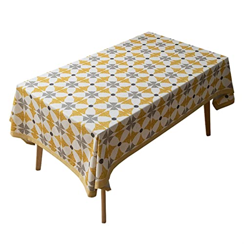 VDLLQYN， Rechteckige Tischdecke, moderner geometrischer Druck, Baumwoll-Leinen-Tischdecken for Küche, Esszimmer, Urlaubstischdecke for Party-Abendessen, Gelbgrau ，Tischtücher(140x180cm) von VDLLQYN