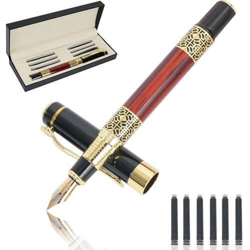 VDZZ Luxus-Füllfederhalter, mittlere Feder und feine Feder, 24 Karat Gold-Finish, inklusive 6 Tintenpatronen, Tintenpatronenkonverter, bestes Stift-Geschenkset für Männer und Frauen, Profis, Chef, von VDZZ